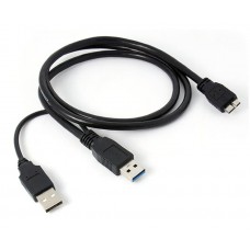 Cablu USB dual A (usb3 date + usb2 alimentare) la microUSB 3 tata , Active, pentru hard disk extern, negru 