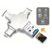 Card Reader 4 in 1, Active, compatibil IPhone, Ipad, Android, Mac, Windows, PC, Camera, Type-C, Lighting, Usb C, micro usb, usb 3.0, OTG, cititor extern carduri microSD