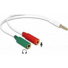 Adaptor Cablu audio Jack 3.5mm 4 pini Tata ( telefon) la 2 x 3.5mm 3 pin Mama (microfon + casti/ boxe) alb, 20cm