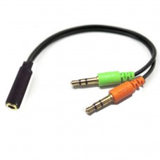 Adaptor Cablu audio Jack, Active, 2 x 3.5mm 3 pin Tata (microfon + casti/ boxe) la 1 x jack 3.5mm 4 pin Mama - 20cm