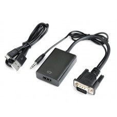 Adaptor VGA la HDMI, Active, Full HD, cablu convertor analog la digital, alimentare USB 5V, compatibil laptop pc tv monitor