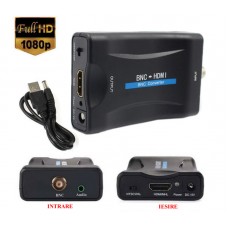 Adaptor BNC la HDMI, Active, Full HD, convertor bnc analog la hdmi digital cu mufa video si sunet audio mama, cablu alimentare USB 5V, compatibilitate: dvr camere supraveghere, televizor, monitor tv