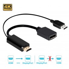 Adaptor HDMI la DisplayPort Active, calitate deosebita, suporta rezolutie 2k FHD si 4k UHD + cablu alimentare USB 5v, convertor hdmi dp