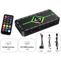 Controler 2 in 1, Active, multiplicator/ spliter 9 ventilatoare ARGB 4 pini 5V si 8 ventilatoare FAN PWM 12V